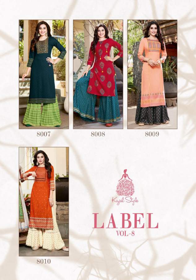Fashion Label 8 Fancy Ethnic Wear Rayon Embroidery Work Kurti With Bottom Collection